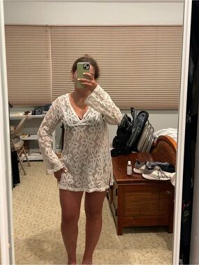 Serene Ivory Floral Crochet V-Neck Tunic